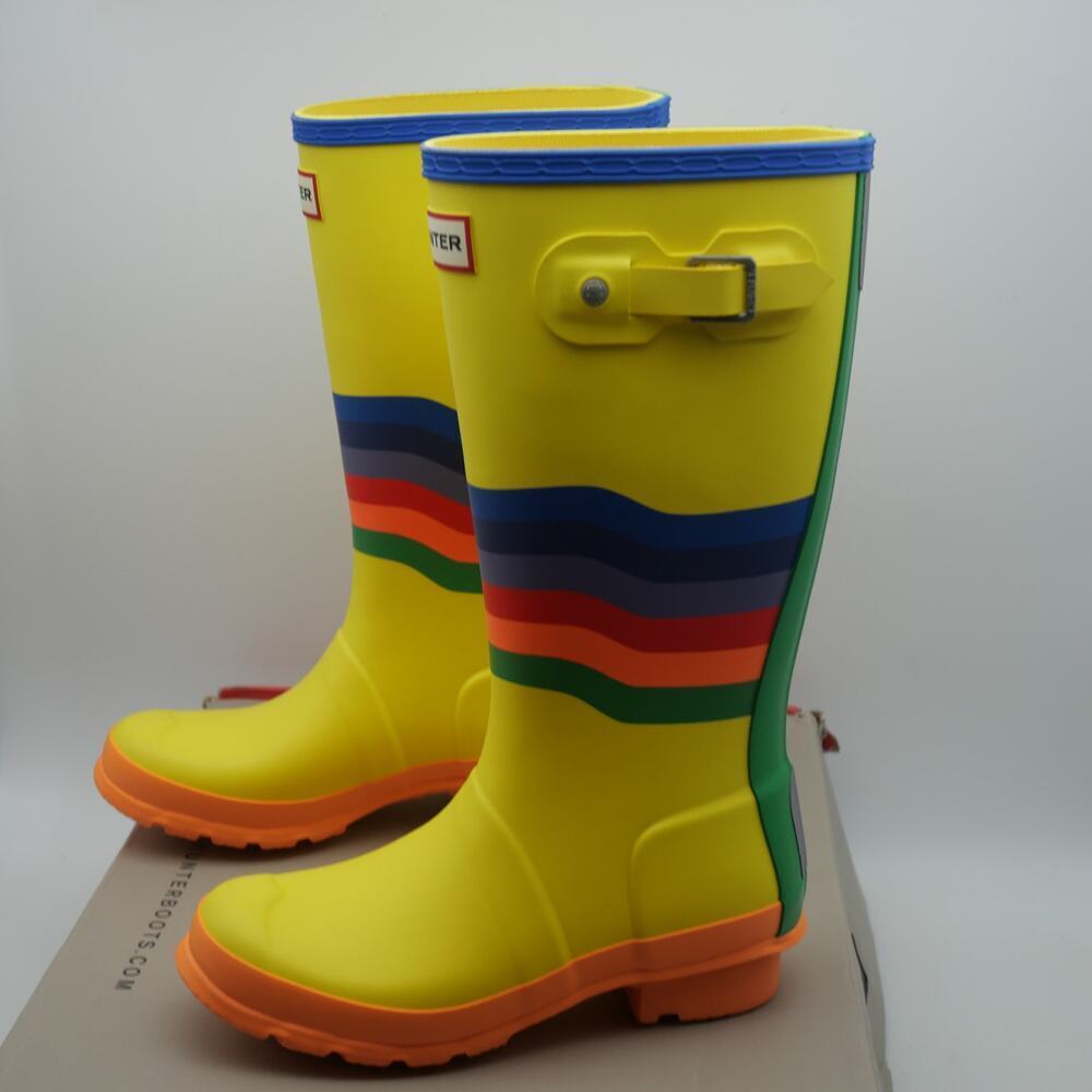 NEW HUNTER Original Wiggle Rainbow Boots Kids Tall Rain Yellow Wellies UK 1 - Picture 2 of 12